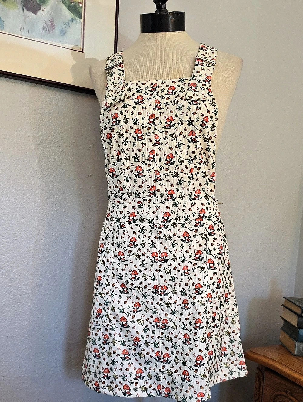 L.A.Soul Mushroom Print Mini Pinafore Dress Floral Acorn Fall Autumn Whimsy